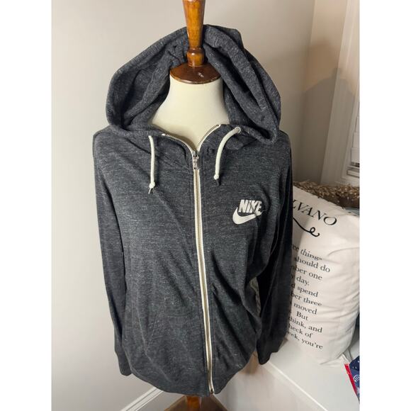 NIKE Size XL Womens Gray Organic Cotton Blend Full Zip Pocket Athletic Jacket - Picture 1 of 4